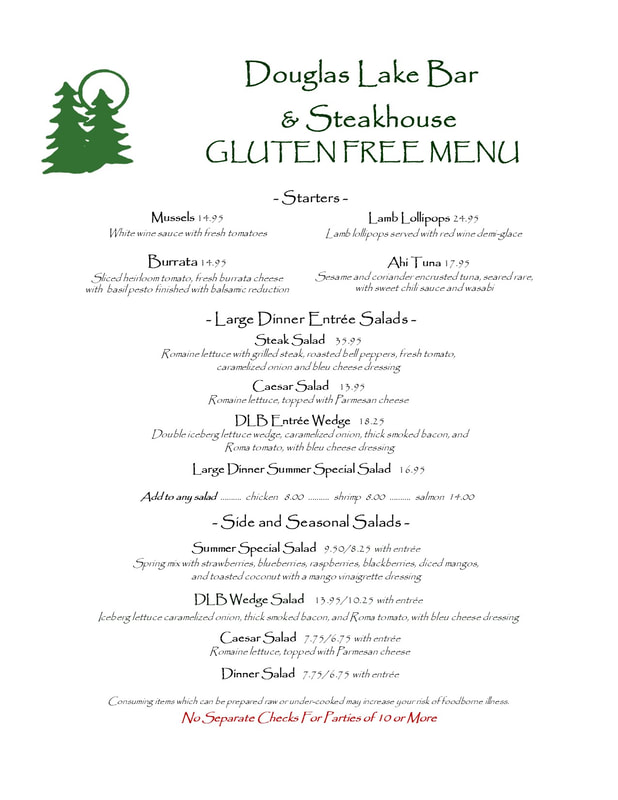 The Douglas Lake Bar and Steakhouse, Menus